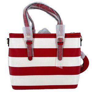 NEW Red and White Stripe Faux Leather Tote Crossbody Bag Handbag